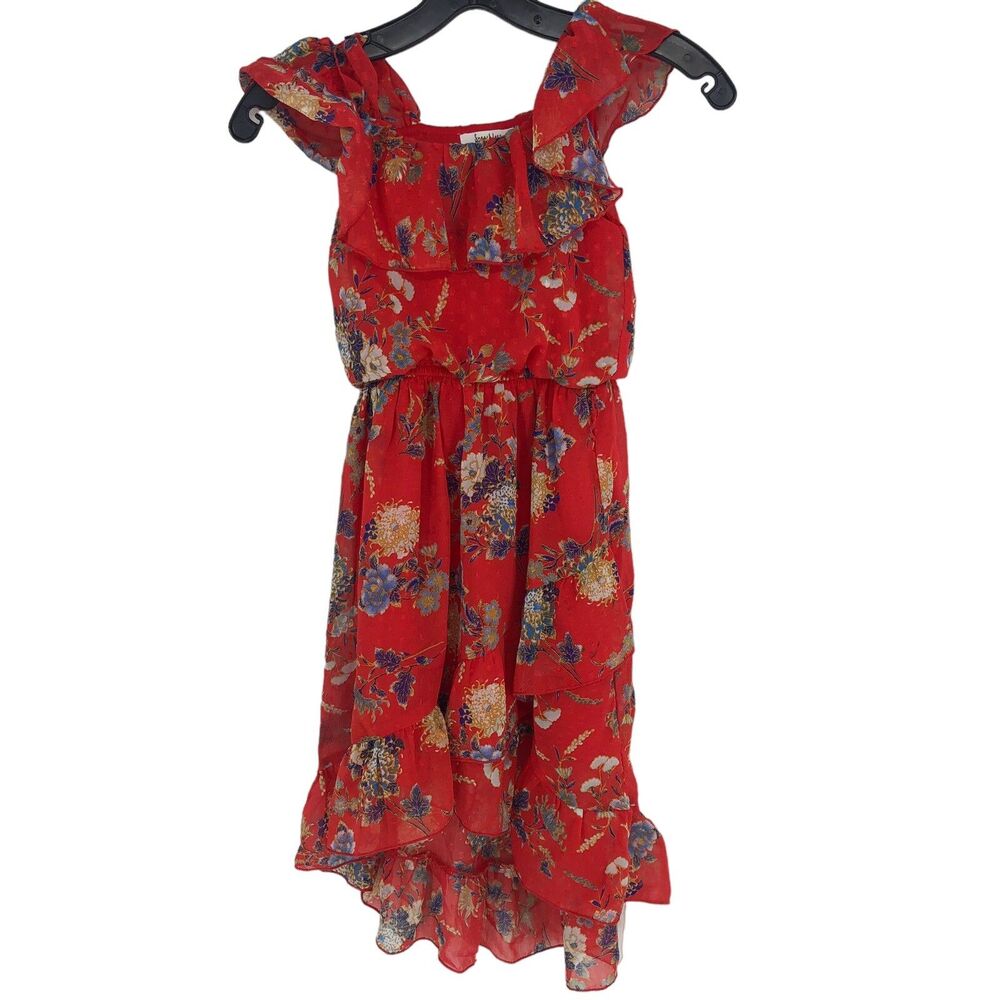Girls Speechless Dress Size 7 Red Floral Tiered Dress